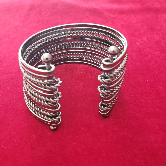 Black Silver Metal Multi Strand Cuff Statement Bracelet - Picture 3 of 7